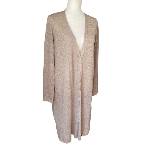 Eileen Fisher organic linen ribbed knit duster cardigan wheat color medium - Picture 6 of 6